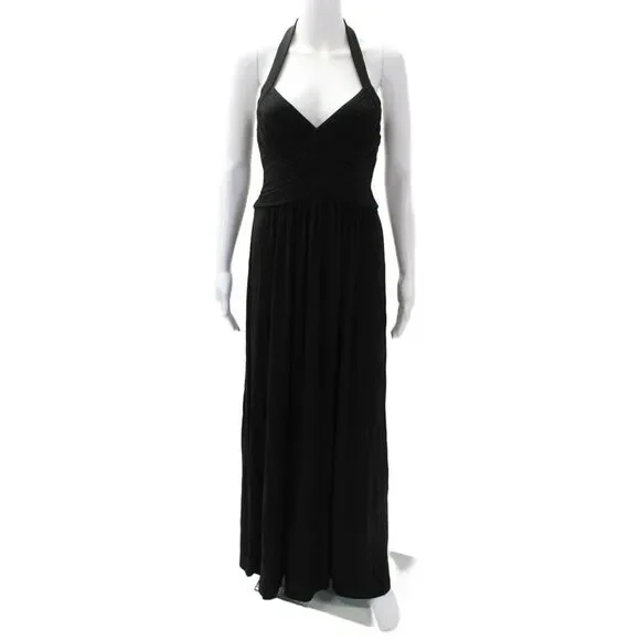 BCBGMAXAZRIA Womens Halter Pleated Sleeveless Maxi Dress Black Size XS